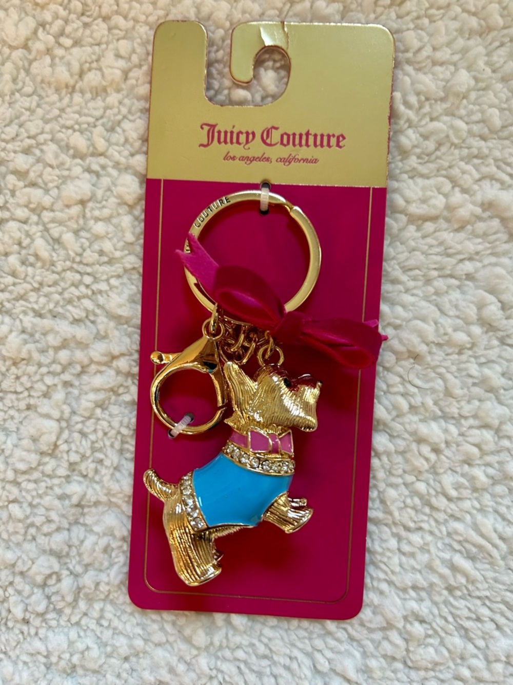 Juicy Couture Gold & Blue Scottie Dog Purse Charm Key Chain Keychain Y2K NEW